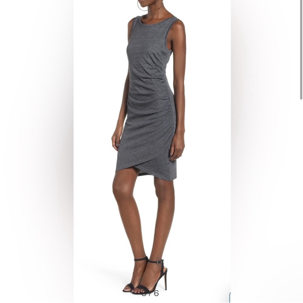 Nordstrom Leith charcoal gray ruched mini dress